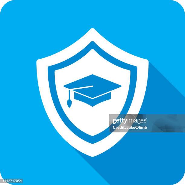 shield graduation cap icon silhouette - alumni stock illustrations