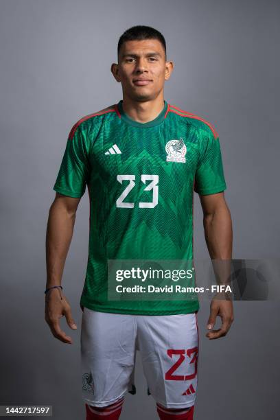 Jesus Gallardo of Mexico poses during the official FIFA World Cup Qatar 2022 portrait session on November 18, 2022 in Doha, Qatar.