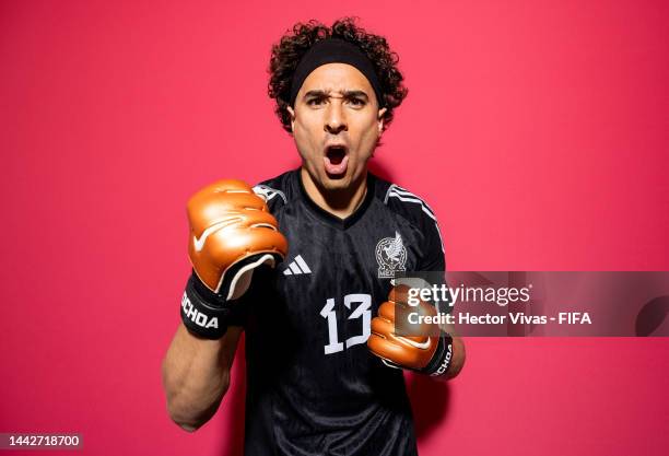 Guillermo Ochoa of Mexico poses during the official FIFA World Cup Qatar 2022 portrait session on November 18, 2022 in Doha, Qatar.