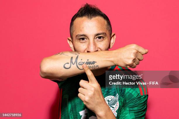 Andres Guardado of Mexico poses during the official FIFA World Cup Qatar 2022 portrait session on November 18, 2022 in Doha, Qatar.