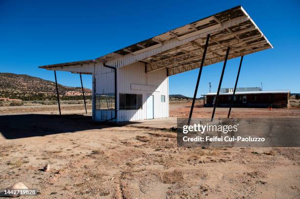 abandoned gas station near wilson arch - ghost town stock pictures, royalty-free photos & images