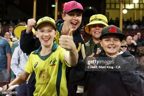 Australian fans show support during Game 2 of the One Day International series between Australia and England at Sydney Cricket Ground on November 19,...