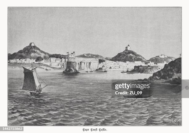 illustrazioni stock, clip art, cartoni animati e icone di tendenza di cape coast castle in ghana, stampa mezzetinte, pubblicato nel 1899 - cultura portoghese