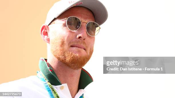 England Cricketer Ben Stokes walks in the paddock prior to final practice ahead of the F1 Grand Prix of Abu Dhabi at Yas Marina Circuit on November...