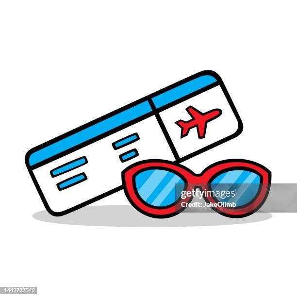 plane ticket sunglasses doodle 6 - first class plane stock illustrations