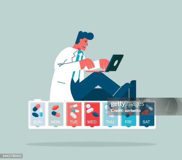 pharmacist - male - opiates stock illustrations