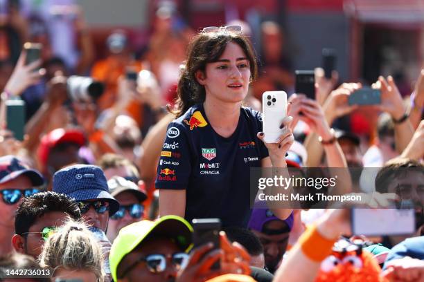 Red Bull Racing fans watch the fan stage prior to final practice ahead of the F1 Grand Prix of Abu Dhabi at Yas Marina Circuit on November 19, 2022...