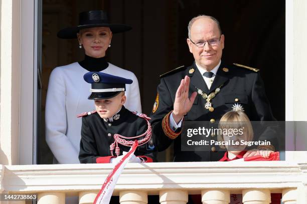 Princess Charlene of Monaco and Prince Albert II of Monaco with their children Prince Jacques of Monaco and Princess Gabriella of Monaco appear at...