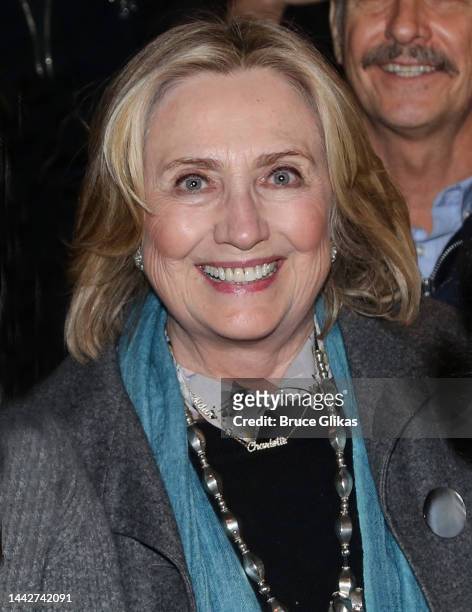 Hillary Clinton poses backstage at the musical "Funny Girl" on Broadway at The August Wilson Theater on November 18, 2022 in New York City.