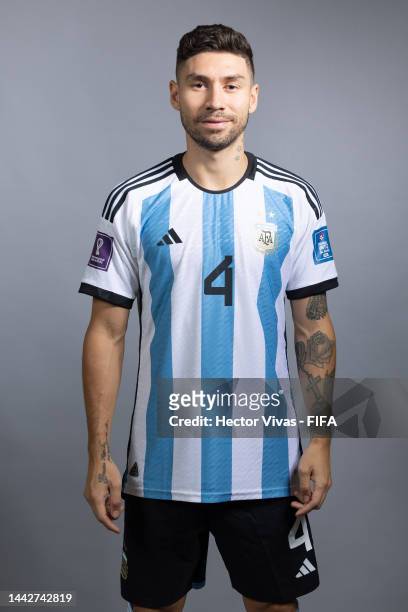 Gonzalo Montiel of Argentina poses during the official FIFA World Cup Qatar 2022 portrait session on November 19, 2022 in Doha, Qatar.