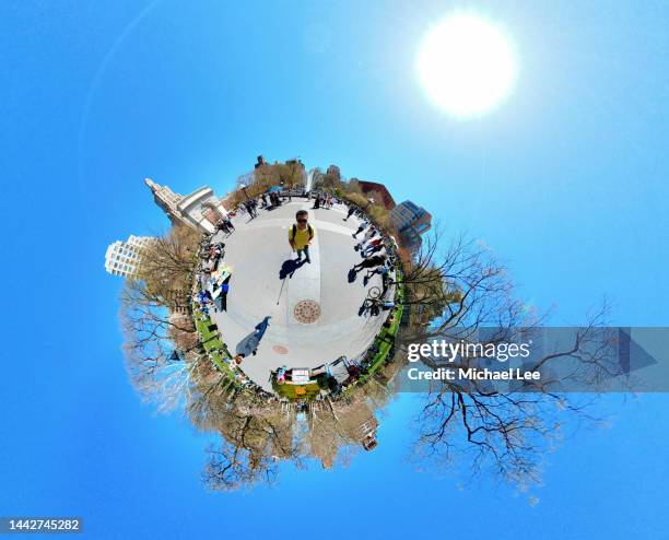 tiny planet view of washington square park in new york - wide angle lens stock pictures, royalty-free photos & images