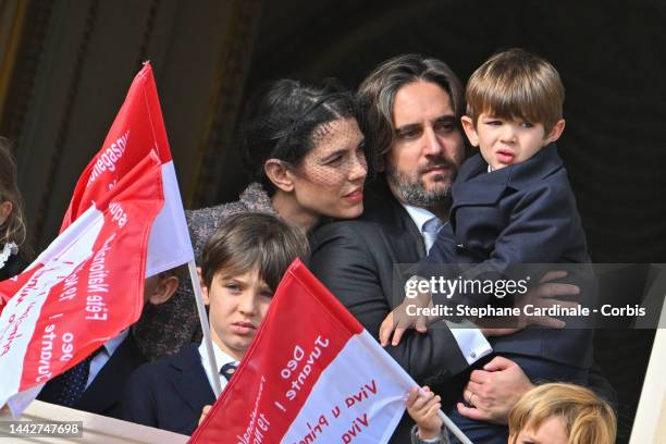 Raphael Elmaleh, Charlotte Casiraghi, Dimitri Rassam and Balthazar Rassam attend the Monaco National Day on November 19, 2022 in Monte-Carlo, Monaco.