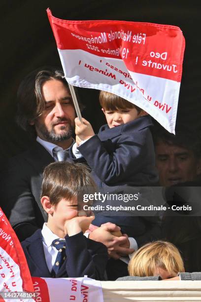 Raphael Elmaleh, Dimitri Rassam and Balthazar Rassam attend the Monaco National Day on November 19, 2022 in Monte-Carlo, Monaco.