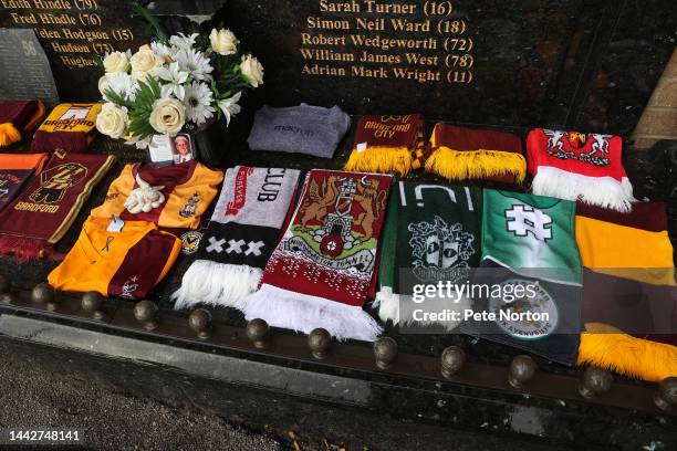 Northampton Town scarf is seen at the Bradford Fire Memorial prior the Sky Bet League Two between Bradford City and Northampton Town at University of...