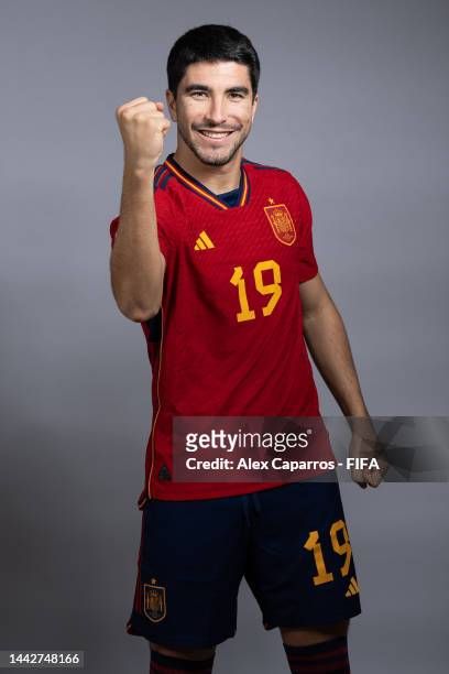 Carlos Soler of Spain poses during the official FIFA World Cup Qatar 2022 portrait session on November 18, 2022 in Doha, Qatar.