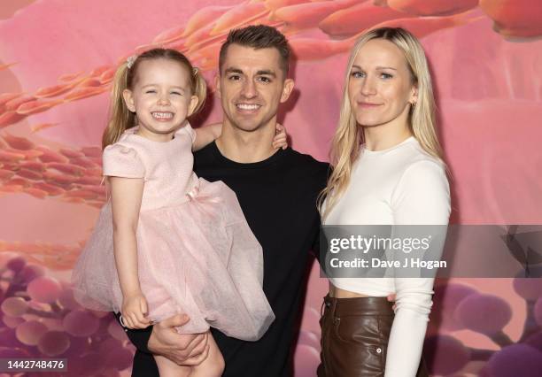 Max Whitlock, Leah Hickton and Daughter Willow Whitlock attend the Family Gala Screening of Disney's "Strange World" at Picturehouse Central on...