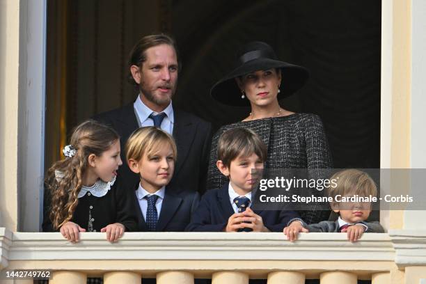 Andrea Casiraghi, Tatiana Santo Domingo, India Casiraghi, Sacha Casiraghi, Raphael Casiraghi and Maximilian Casiraghi appear at the Palace balcony...