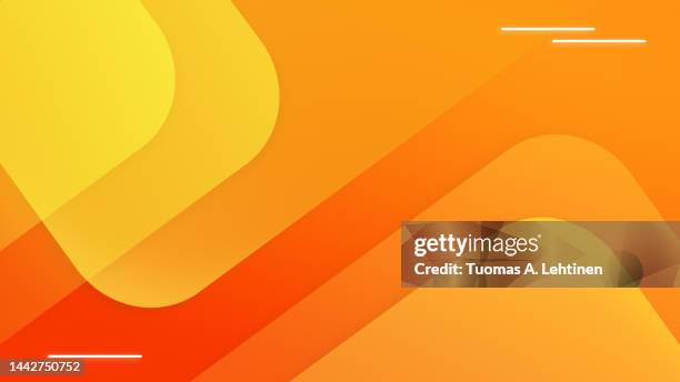 layered and transparent geometric yellow and orange shapes on red to orange color gradient background. - oranje achtergrond stockfoto's en -beelden