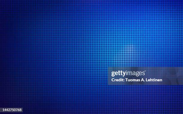abstract blue halftone pattern on dark blue color gradient background with copy space. - blue backgrounds stock pictures, royalty-free photos & images