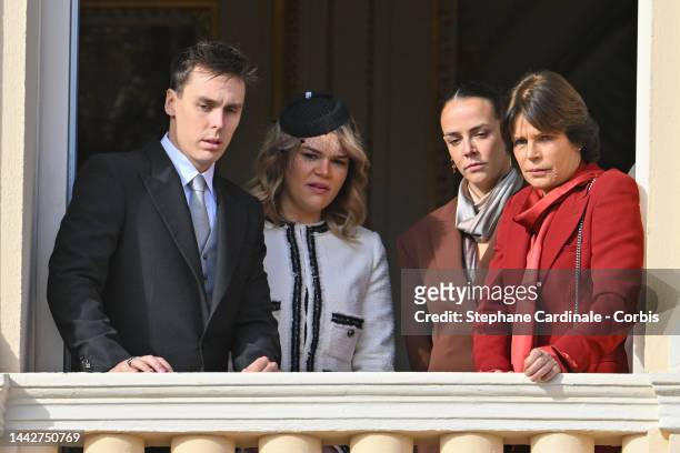 Louis Ducruet, Camille Gottlieb, Pauline Ducruet and Princess Stephanie of Monaco appear at the Palace balcony during the Monaco National Day on...