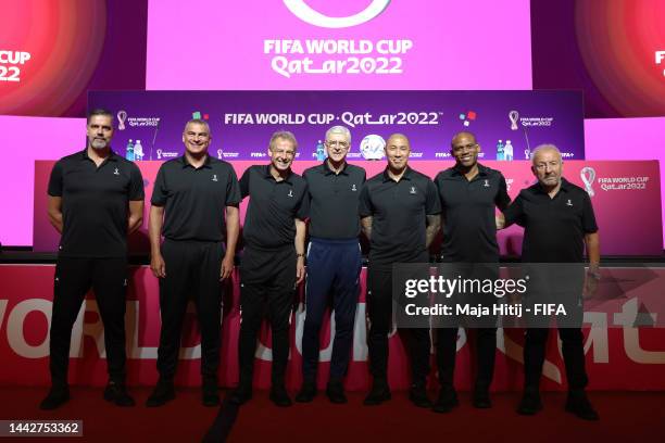Memebers Pascal Zuberbuehler, Faryd Mondragon, Juergen Klinsmann, Arsene Wenger, Du-Ri Cha, Sunday Oliseh and Alberto Zaccheroni pose for a group...
