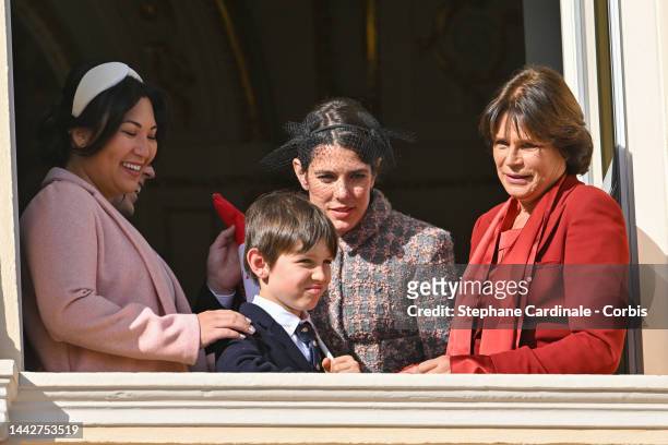 Marie Chevallier, Raphael Elmaleh , Charlotte Casiraghi and Princess Stephanie of Monaco appear at the Palace balcony during the Monaco National Day...