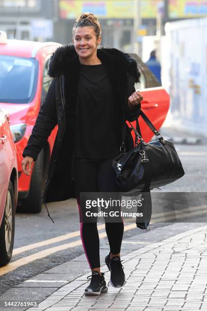 Kym Marsh heading to Strictly Come Dancing rehearsals at Tower Ballroom in Blackpool on November 19, 2022 in Blackpool, England.