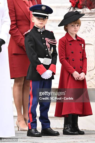 Prince Jacques of Monaco and Princess Gabriella of Monaco attend the Monaco National Day on November 19, 2022 in Monte-Carlo, Monaco.