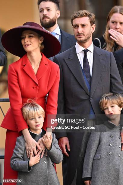 Beatrice Borromeo, Pierre Casiraghi, Francesco Casiraghi and Stefano Casiraghi attend the Monaco National Day on November 19, 2022 in Monte-Carlo,...