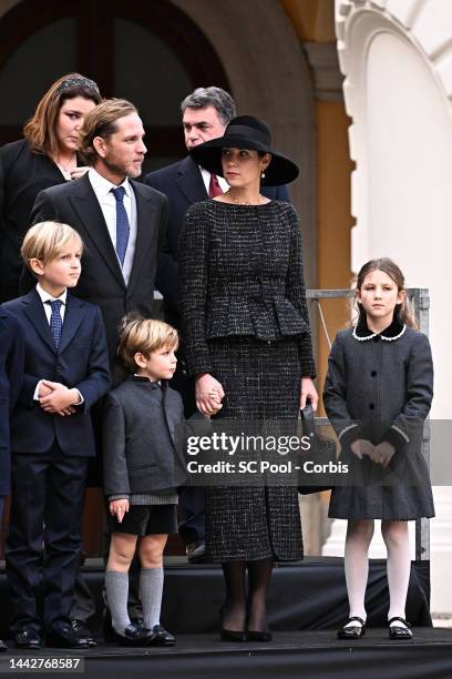 Sacha Casiraghi, Andrea Casiraghi, Maximilian Casiraghi, Tatiana Santo Domingo and India Casiraghi attend the Monaco National Day on November 19,...