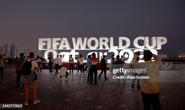 Fans gather on the corniche prior to the Fan Festival Official Opening ahead of the FIFA World Cup 2022 Qatar Fan Festival at Al Bidda Park on...