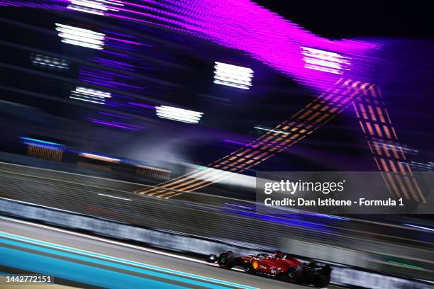 Charles Leclerc of Monaco driving the Ferrari F1-75 on track during qualifying ahead of the F1 Grand Prix of Abu Dhabi at Yas Marina Circuit on...