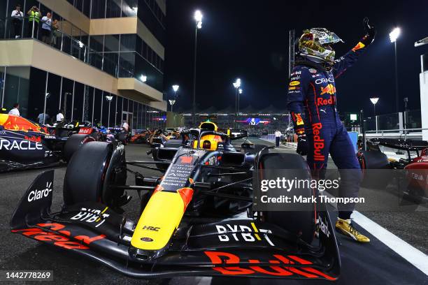 Pole position qualifier Max Verstappen of the Netherlands and Oracle Red Bull Racing celebrates in parc ferme during qualifying ahead of the F1 Grand...