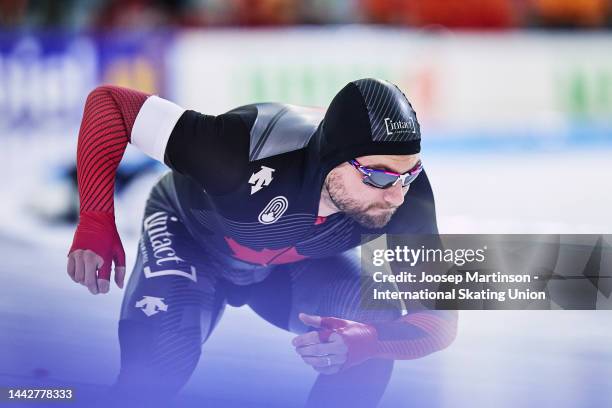 Laurent Dubreuil of Canada competes in the Men's 500m during the ISU World Cup Speed Skating at Thialf on November 19, 2022 in Heerenveen,...