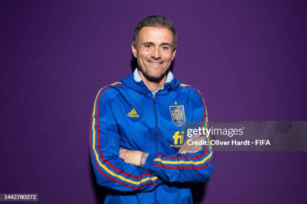 Luis Enrique, Head Coach of Spain poses during the official FIFA World Cup Qatar 2022 portrait session on November 18, 2022 in Doha, Qatar.