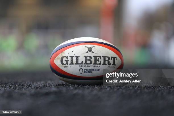 General view of a Rugby ball during the Premiership Rugby Cup match between Newcastle Falcons and Northampton Saints at Kingston Park on November 19,...