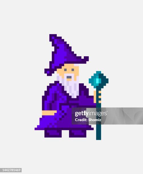 illustrations, cliparts, dessins animés et icônes de vieux magicien d’art de pixel - bit