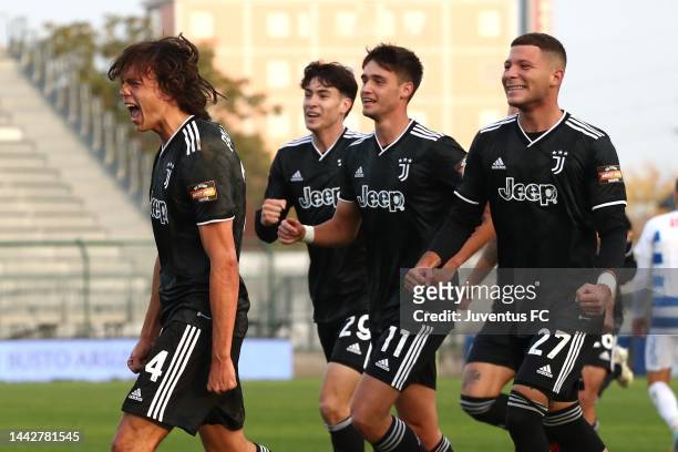 Martin Palumbo of Juventus Next Gen celebrates after scoring the opening goal during the Serie C match between Pro Patria and Juventus Next Gen at...