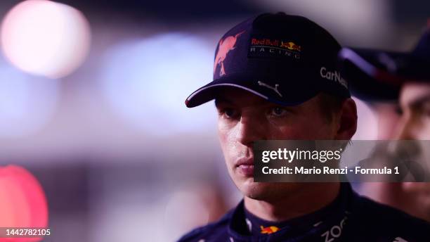 Pole position qualifier Max Verstappen of the Netherlands and Oracle Red Bull Racing looks on in parc ferme during qualifying ahead of the F1 Grand...