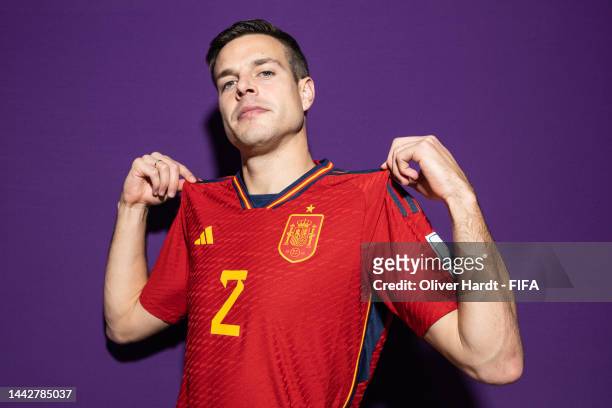 Cesar Azpilicueta of Spain poses during the official FIFA World Cup Qatar 2022 portrait session on November 18, 2022 in Doha, Qatar.