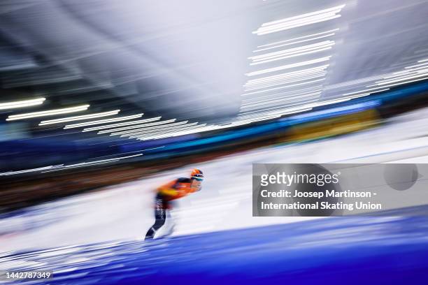 Patrick Roest of Netherlands competes in the Men's 5000m during the ISU World Cup Speed Skating at Thialf on November 19, 2022 in Heerenveen,...
