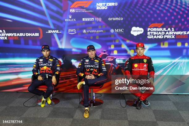 Pole position qualifier Max Verstappen of the Netherlands and Oracle Red Bull Racing and Second placed qualifier Sergio Perez of Mexico and Oracle...