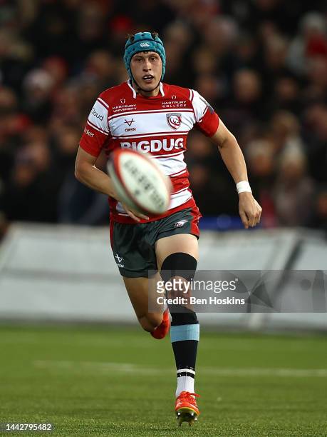 Josh Hathaway of Gloucester in action during the Premiership Rugby Cup match between Gloucester Rugby and Bristol Bears at Kingsholm Stadium on...