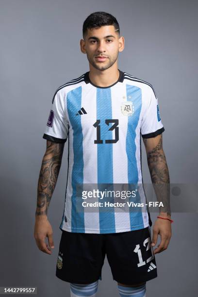 Cristian Romero of Argentina poses during the official FIFA World Cup Qatar 2022 portrait session on November 19, 2022 in Doha, Qatar.