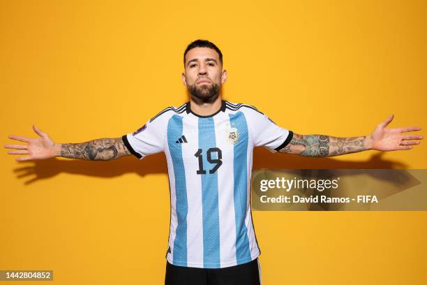 Nicolas Otamendi of Argentina poses during the official FIFA World Cup Qatar 2022 portrait session on November 19, 2022 in Doha, Qatar.