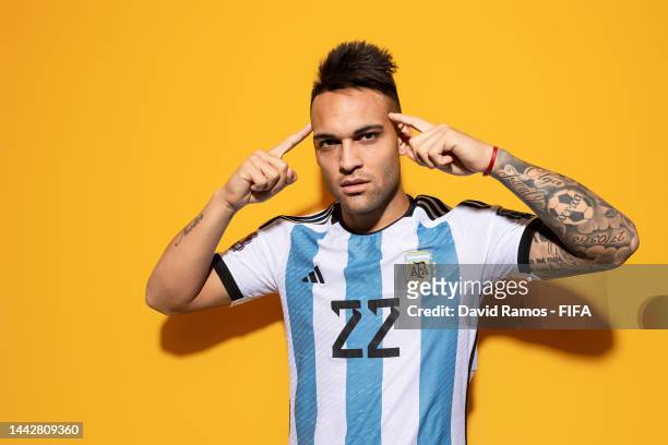 Lautaro Martinez of Argentina poses during the official FIFA World Cup Qatar 2022 portrait session on November 19, 2022 in Doha, Qatar.