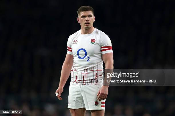 Owen Farrell of England looks on during the Autumn International match between England and New Zealand at Twickenham Stadium on November 19, 2022 in...