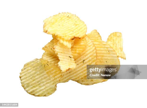 homemade potato chip isolated on white background - savory food - fotografias e filmes do acervo