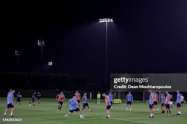 General view as Argentina warm up during the training session for Team Argentina at Qatar University on November 19, 2022 in Doha, Qatar.