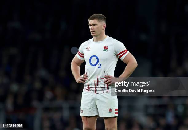 Owen Farrell of England looks on during the Autumn International match between England and New Zealand at Twickenham Stadium on November 19, 2022 in...